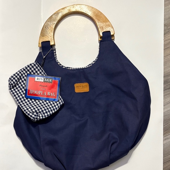 Riv’age Collections Handbags - VINTAGE Reversible Navy Hoopla Tote With Wooden Handles
